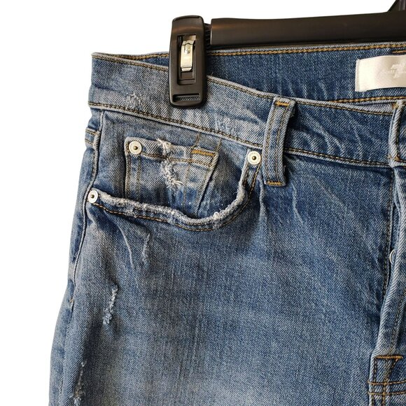 7 For All Mankind 7FAM Josefina Jeans 30 Boyfriend Distressed Medium Wash Blue - Picture 6 of 13